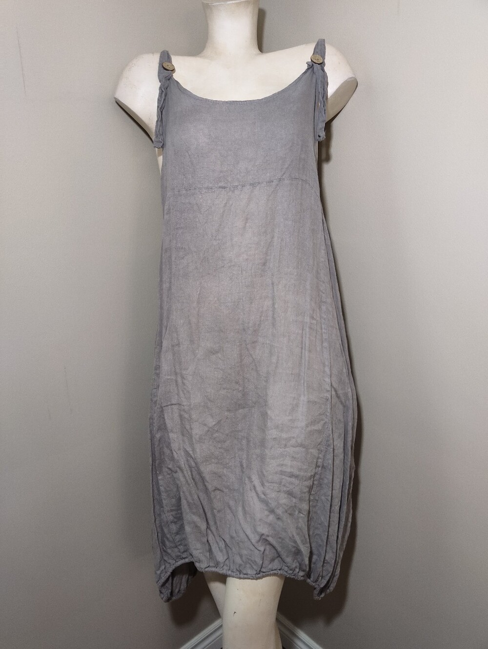 Orange Amore Made in Italy 100% Linen Bubble Hem Dress L/XL Balloon Hem Pockets - Picture 3 of 12